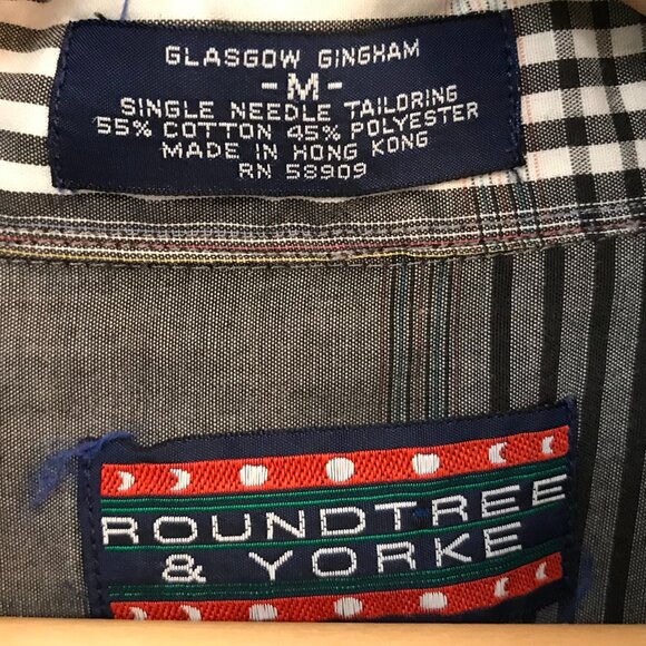 Roundtree & Yorke Striped Button-Down Shirt: Vintage 80s Gray Black Plaid Size M - Picture 3 of 9